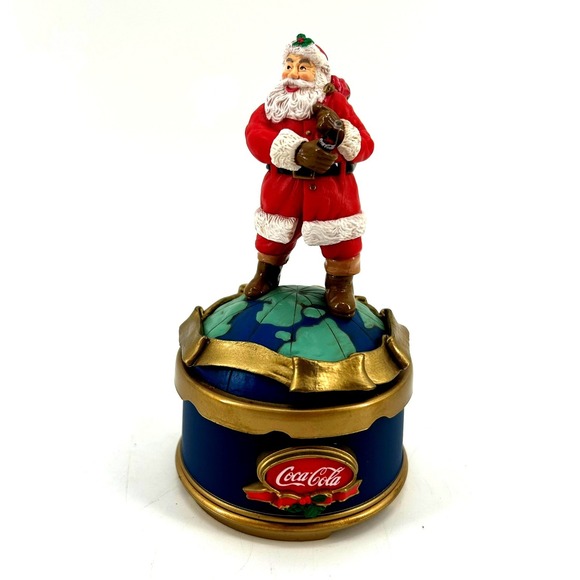 Coca-Cola Other - Vintage 1993 Coca-Cola Santa on Globe Musical Collection Figurine Music Box